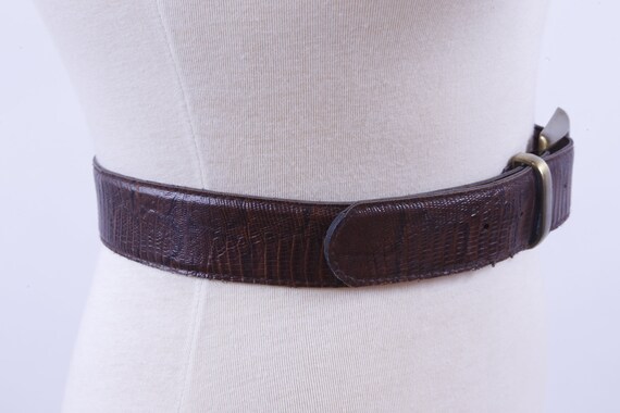 Brown Leather Belt Yellow Buckle Relief Patterns … - image 2