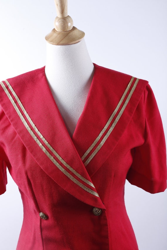 Sailor Costume, Navy, Red, Long, Dress, Buttons, … - image 2