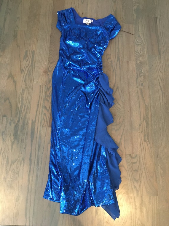 90s Jody, Blue, Sparkling, Beaded, Evening Dress,… - image 6