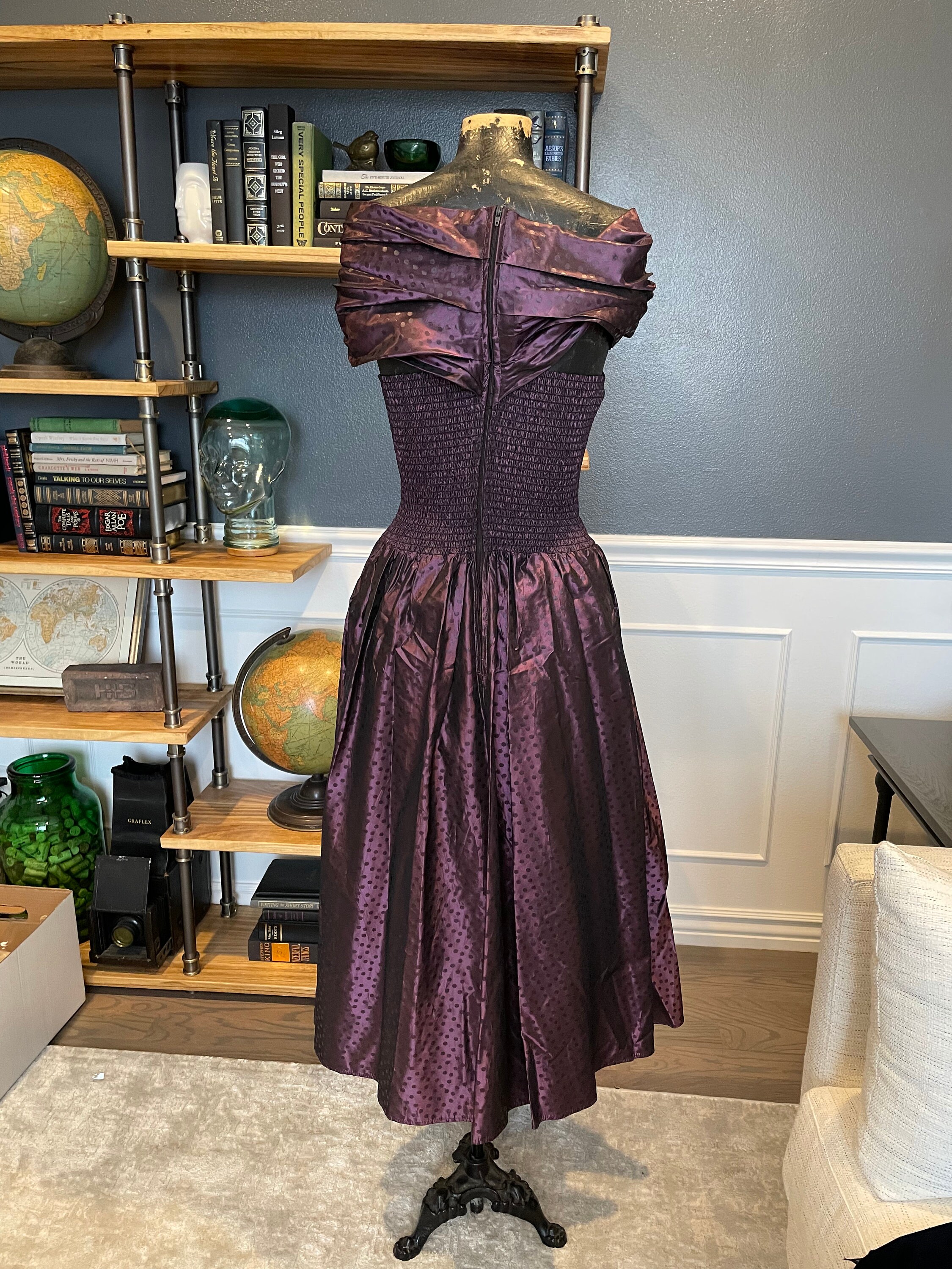 80s Prom Jodi Schwartz, Purple, Dress, Dotted, Open Shoulders