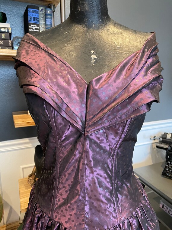 80s Prom Jodi Schwartz, Purple, Dress, Dotted, Open Shoulders