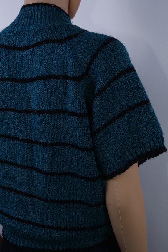 Vintage Green, Sweater, Black Stripes, Big Button… - image 6