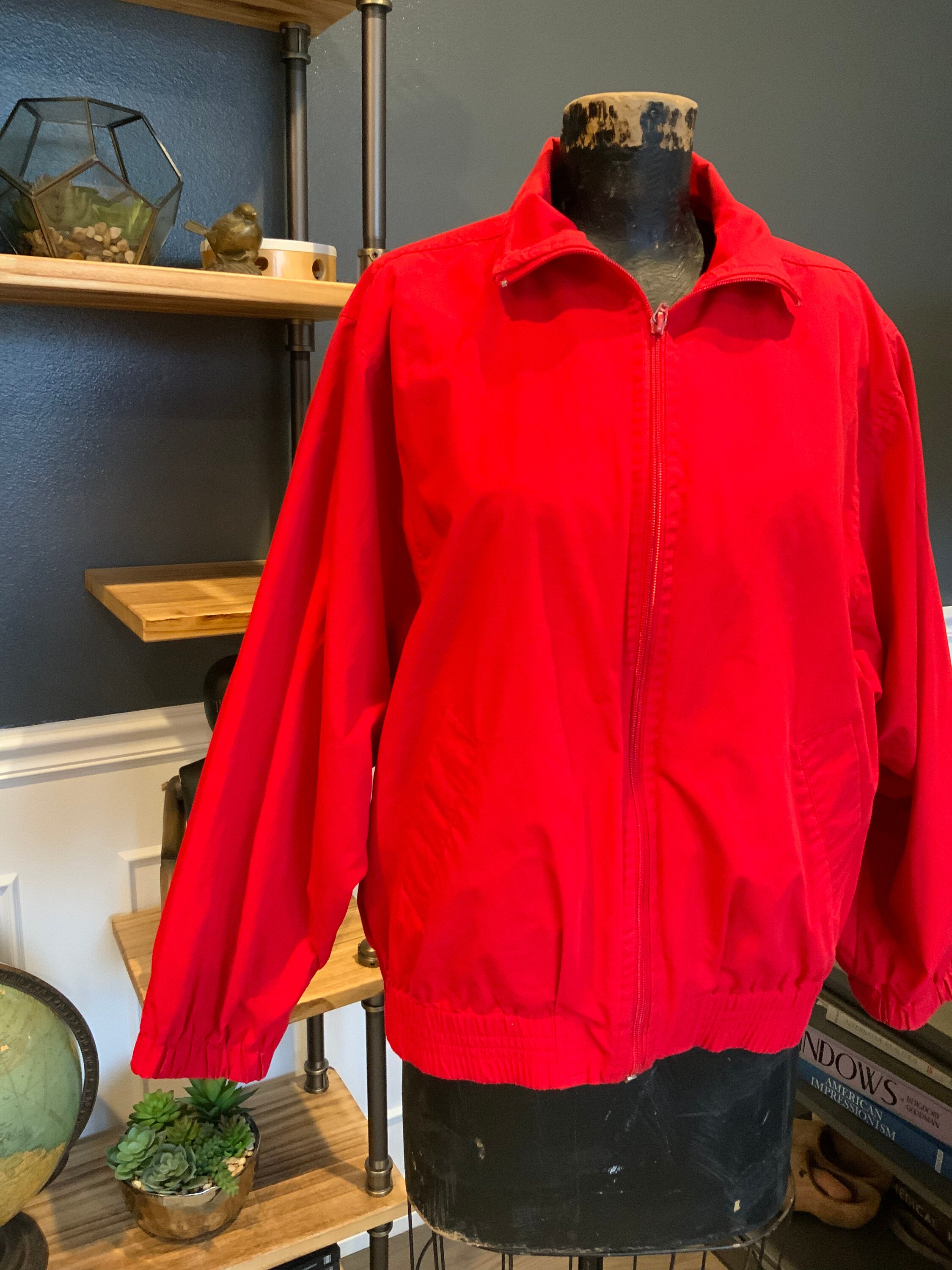 80s Red, Windbreaker, Jacket, Zipper, Side Pockets, Elastic 80s Red, Windbreaker, Jacket, Zipper, Side Pockets, Elastic