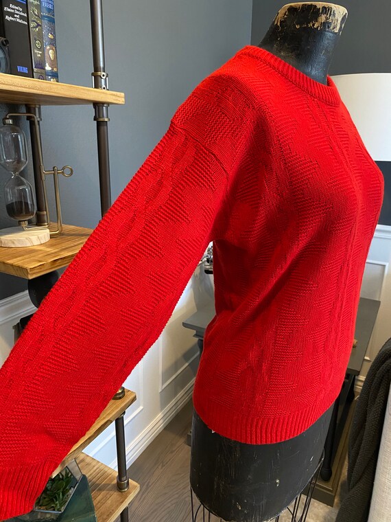 Sweater, Red, Crew Neck, Geometric Pattern, Long … - image 3