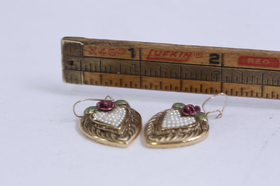 90s Heart Earrings, With Roses, Pearls Earrings, … - image 3