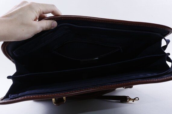 90s Laptop Bag, Blue, Brown, Leather, Handbag, Briefcase, Zipper