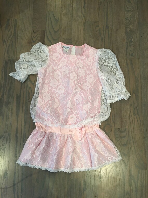 80s Pink-white, Floral Cottage Core Short Dress White Lace, Square Neck,  Back Zipper, Half Sleeve, Fashionland, Size 8,vintage, ~ 20-35-1236 - Etsy