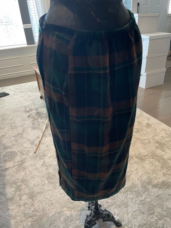 70s Green-Orange, Plaid, Tartan, Long Skirt, 30" … - image 3