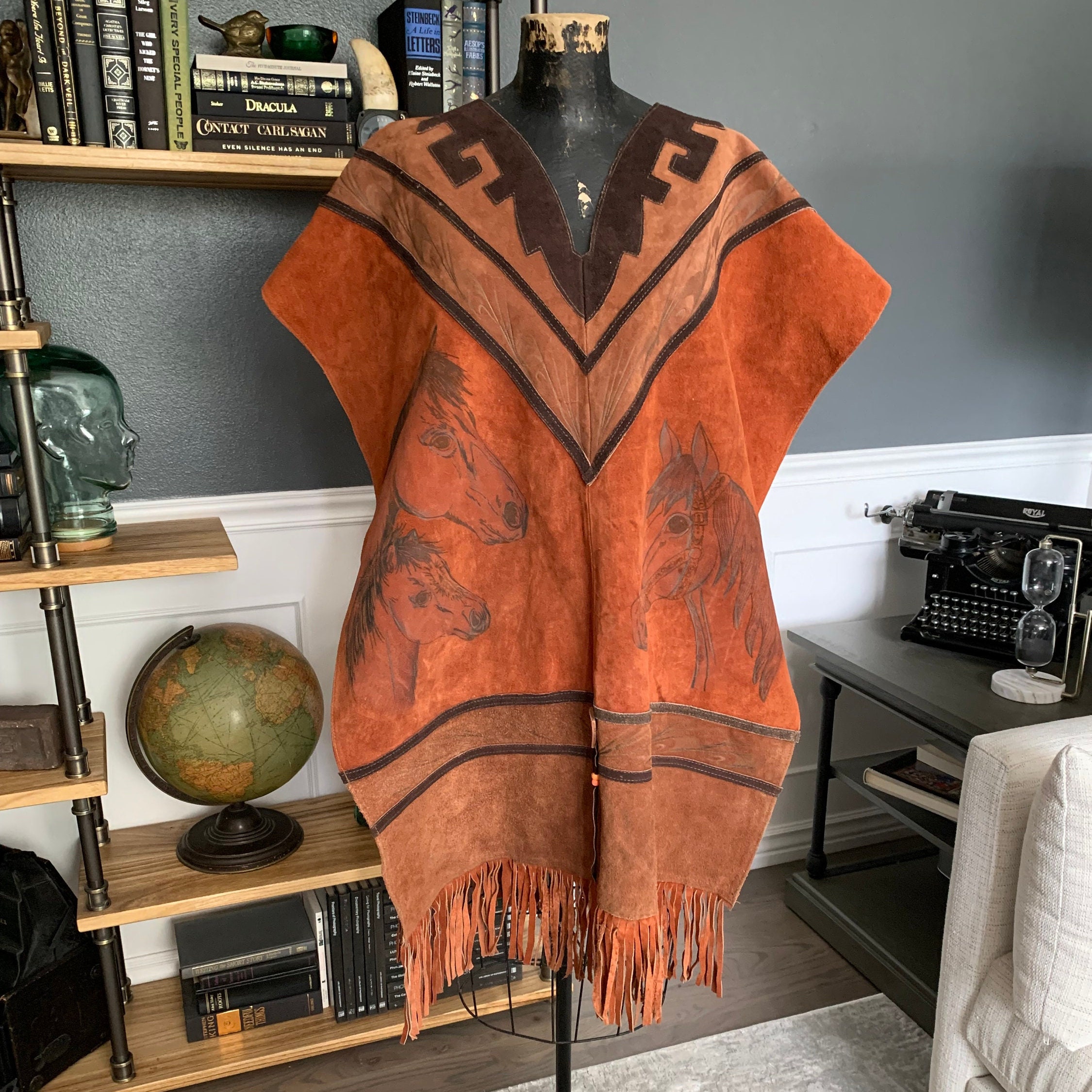 ジャケット・アウター vintage hand paint leather poncho ジャケット・アウター vintage hand paint leather poncho