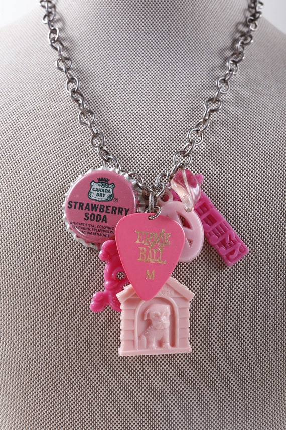Cute Pop Art, 1990's Pink Girl Necklace, Charms, B