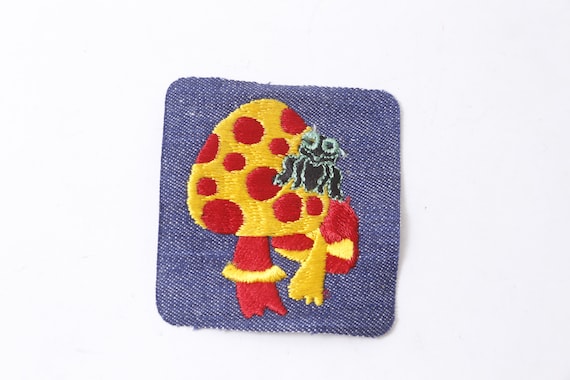 70s Patch Mushrooms, Frog, Yellow, Red, Patch, Sq… - image 1