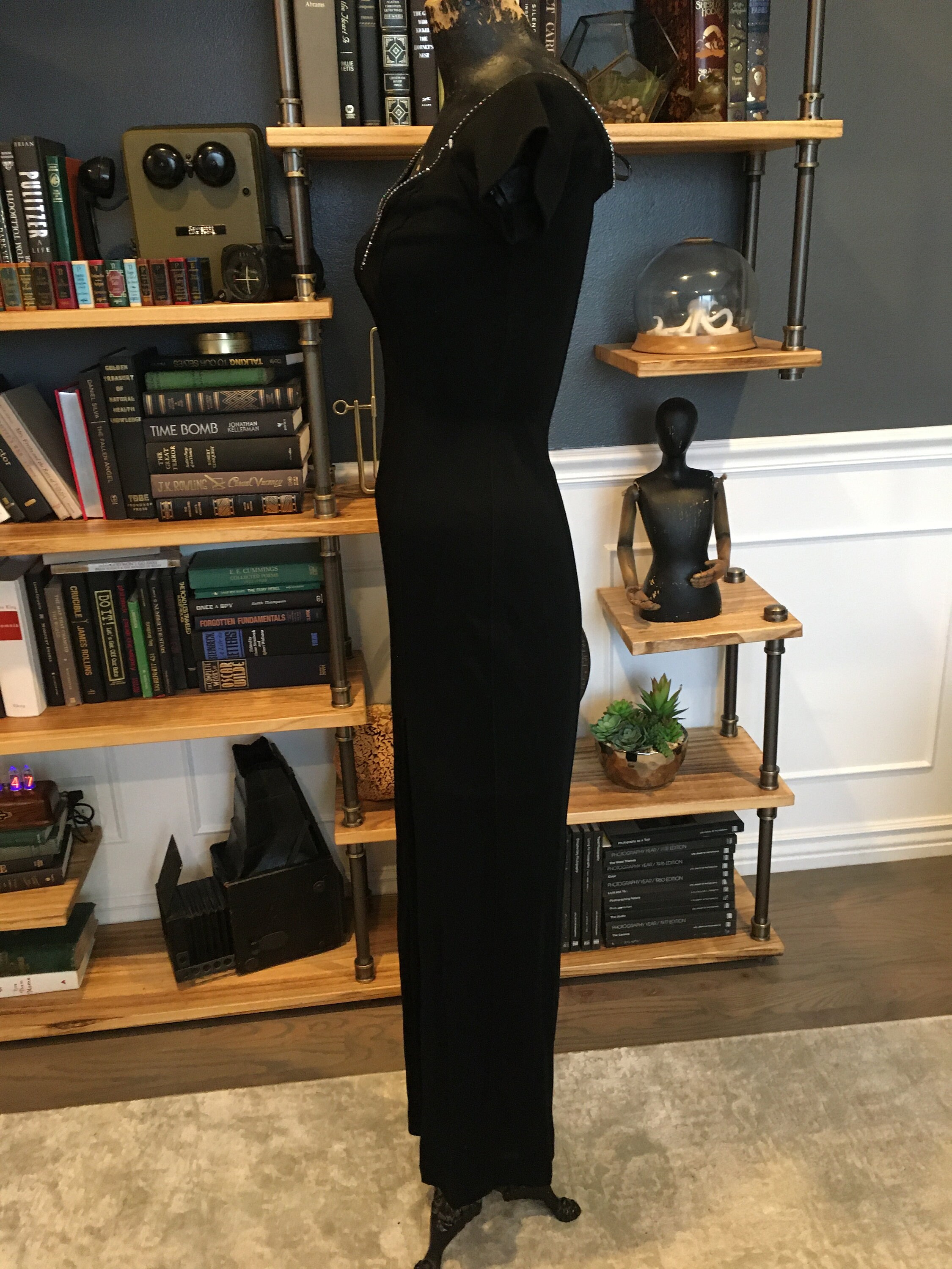 Tadashi, Black, Evening, Long Dress, Deep V Neck, Short