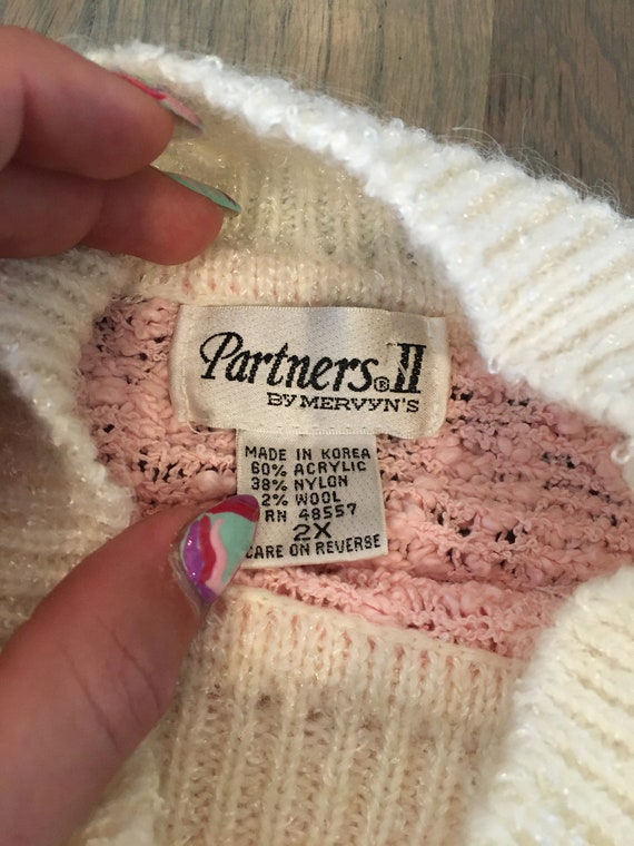 80s Partners by Mervyn's, White Pink, Sweater, V Line, Long