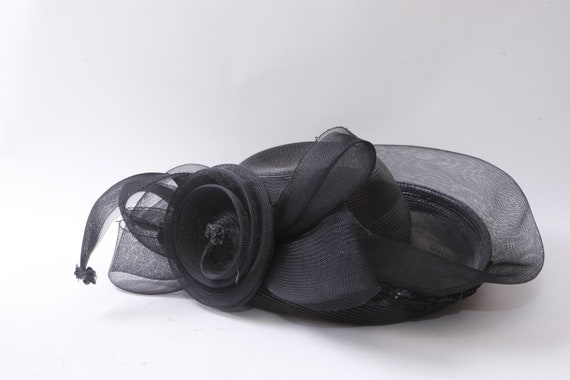 Black, Flower, Women's Hat, Fascinator, Old Style… - image 1