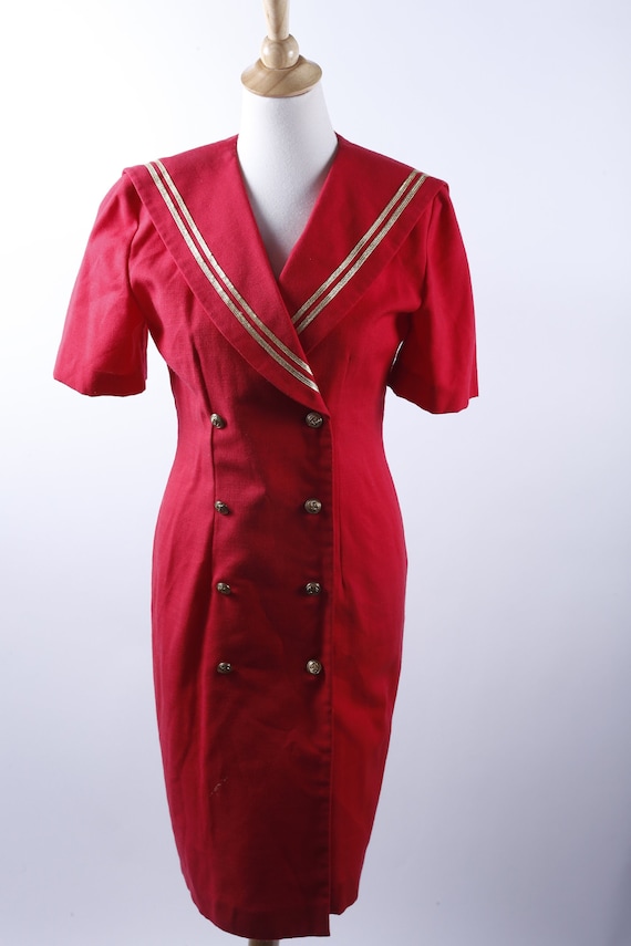 Sailor Costume, Navy, Red, Long, Dress, Buttons, … - image 1