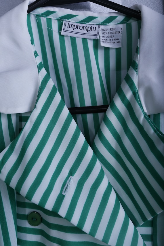 70s Dress, Striped, White, Green, Belt, Short Sle… - image 9