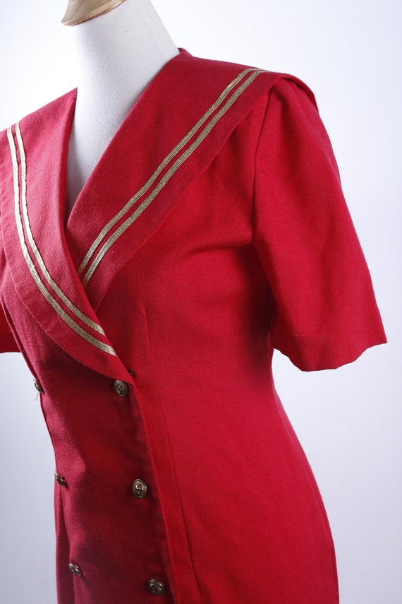 Sailor Costume, Navy, Red, Long, Dress, Buttons, … - image 5