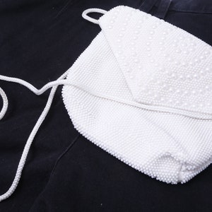 White, Purse, Handbag, Evening Bag, Beads, Holiday Fair, Jet Bag, Vintage, Photo Prop, Design, Outfit, Collection ~ 20-02-45 AA