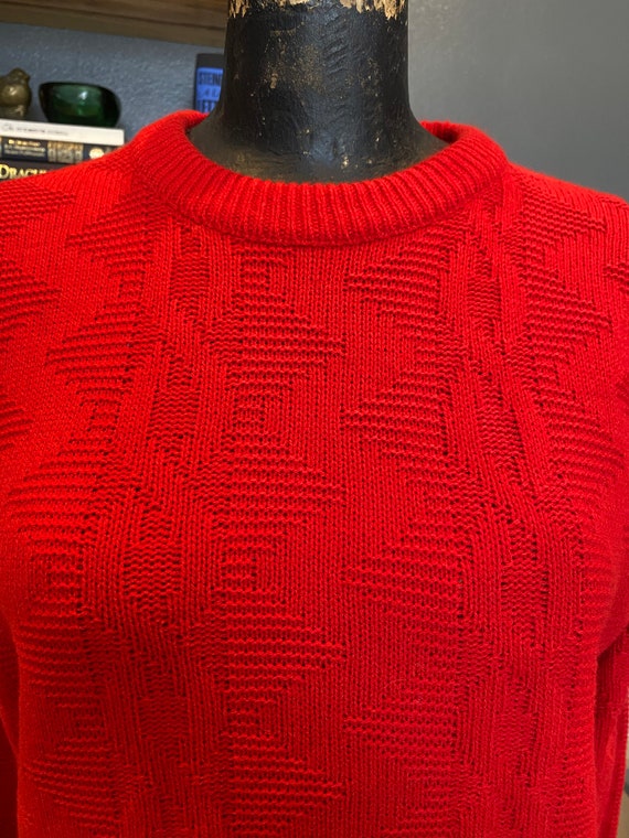 Sweater, Red, Crew Neck, Geometric Pattern, Long … - image 2