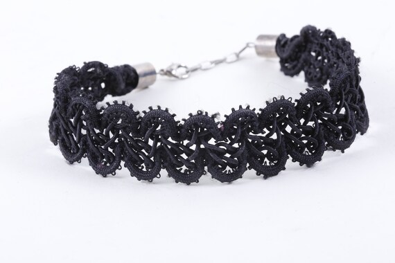 Black Lace Fabric Vintage 90s Choker Goth Little Ropes Patterns Clothes  Outfit Vintage 20-01-125