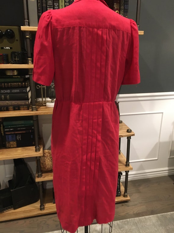 80s Anjac Fashions, Red, Shirt Dress, Collared Ne… - image 4