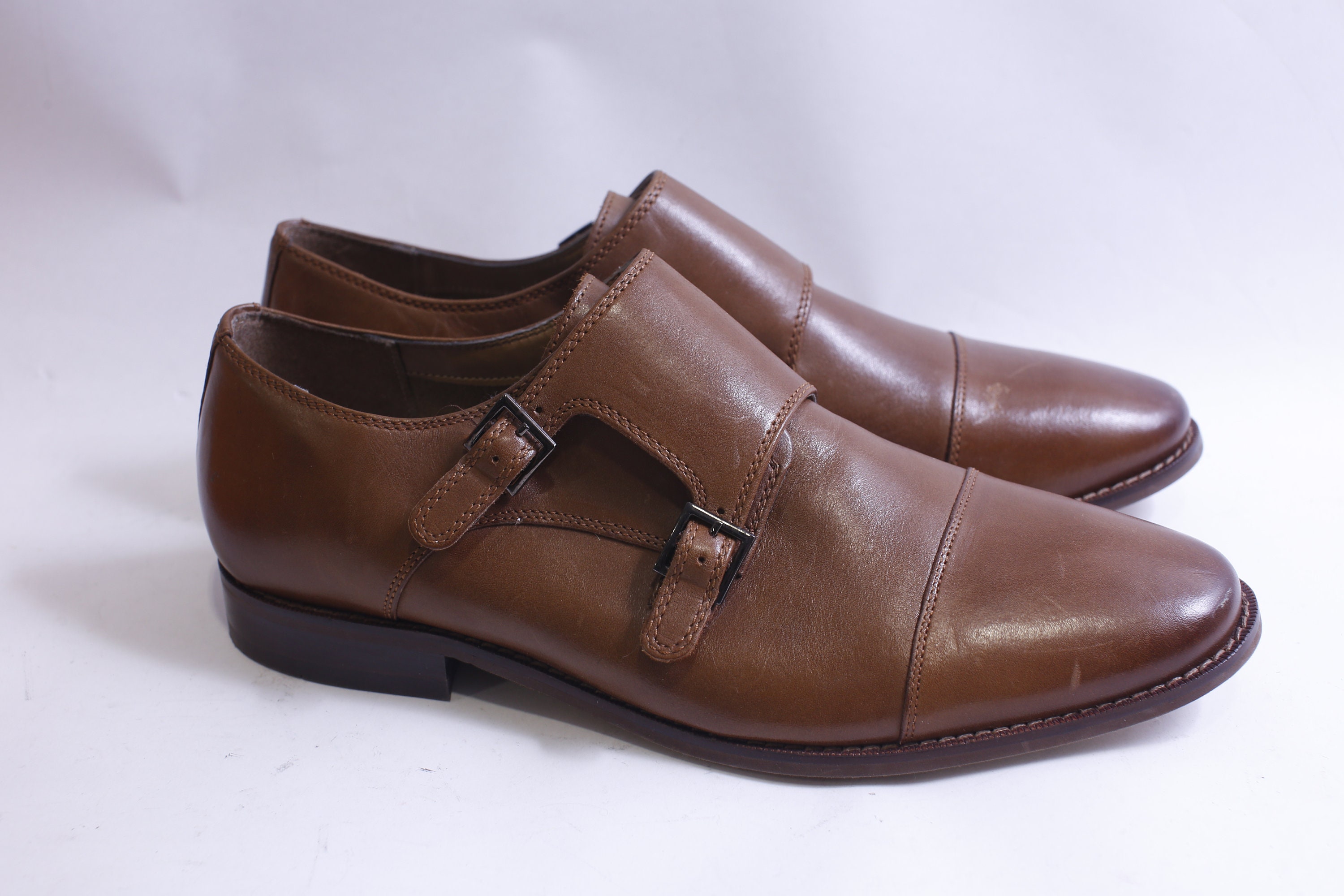 Florsheim Brown Leather Double Monk Strap Dress Shoes Florsheim Wingtip Double Monk Strap Brown Textured Leather  main image 4