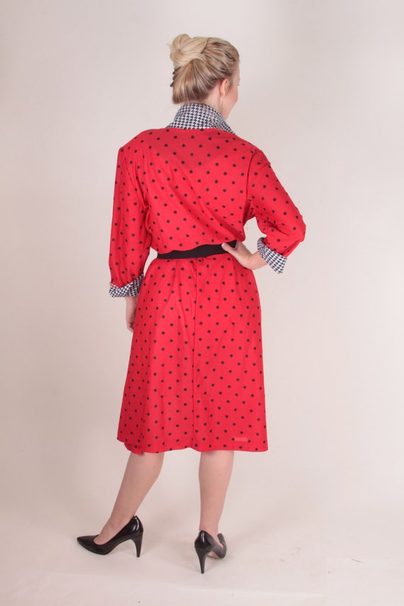 Red Polka Dot Dress, Houndstooth Sleeves and Coll… - image 4