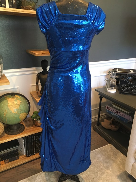 90s Jody, Blue, Sparkling, Beaded, Evening Dress,… - image 5
