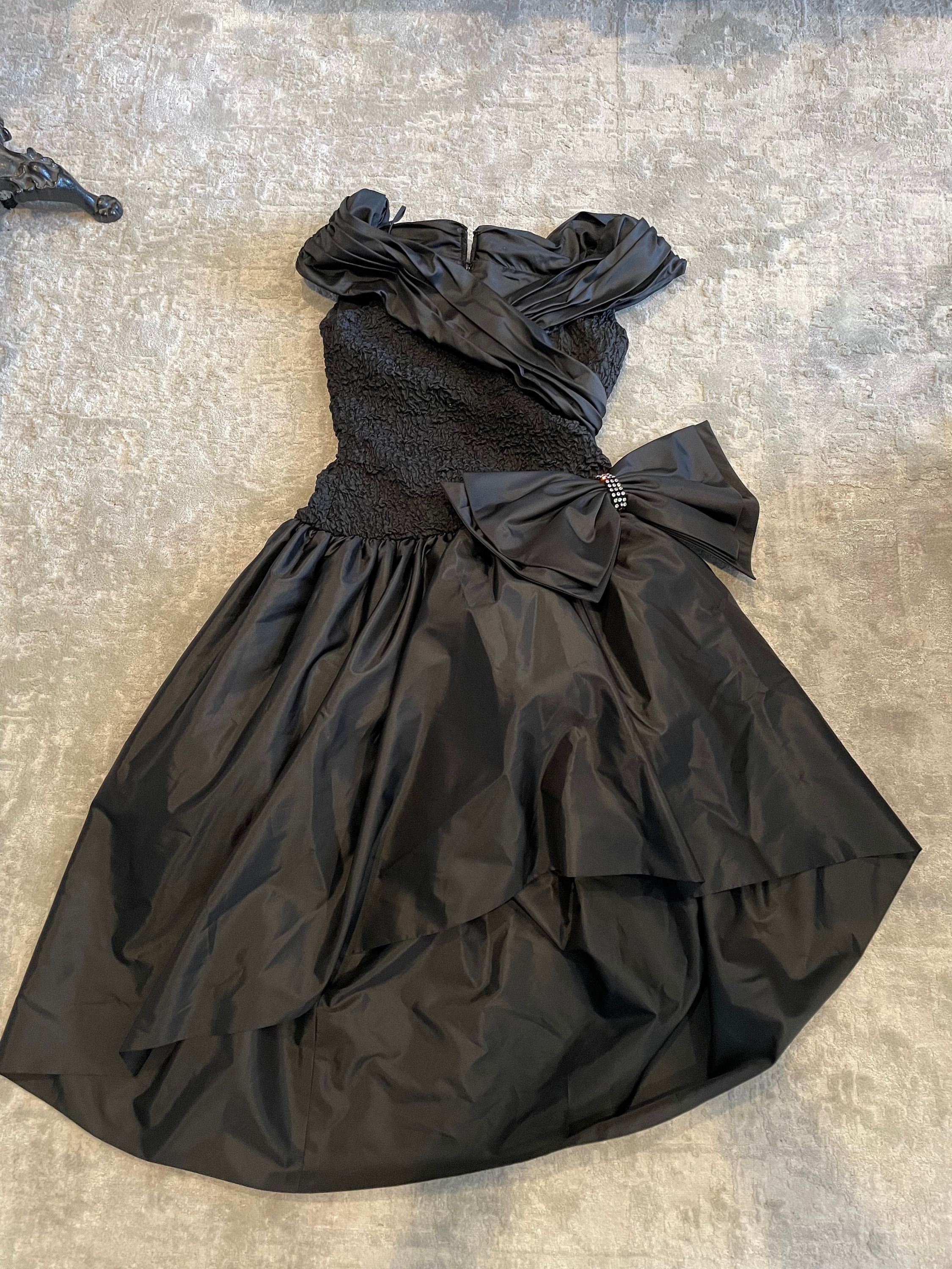 80s black prom dress Midnight Glo Vintage 80s Black Off Shoulder Sexy Party Prom Dress sz 6