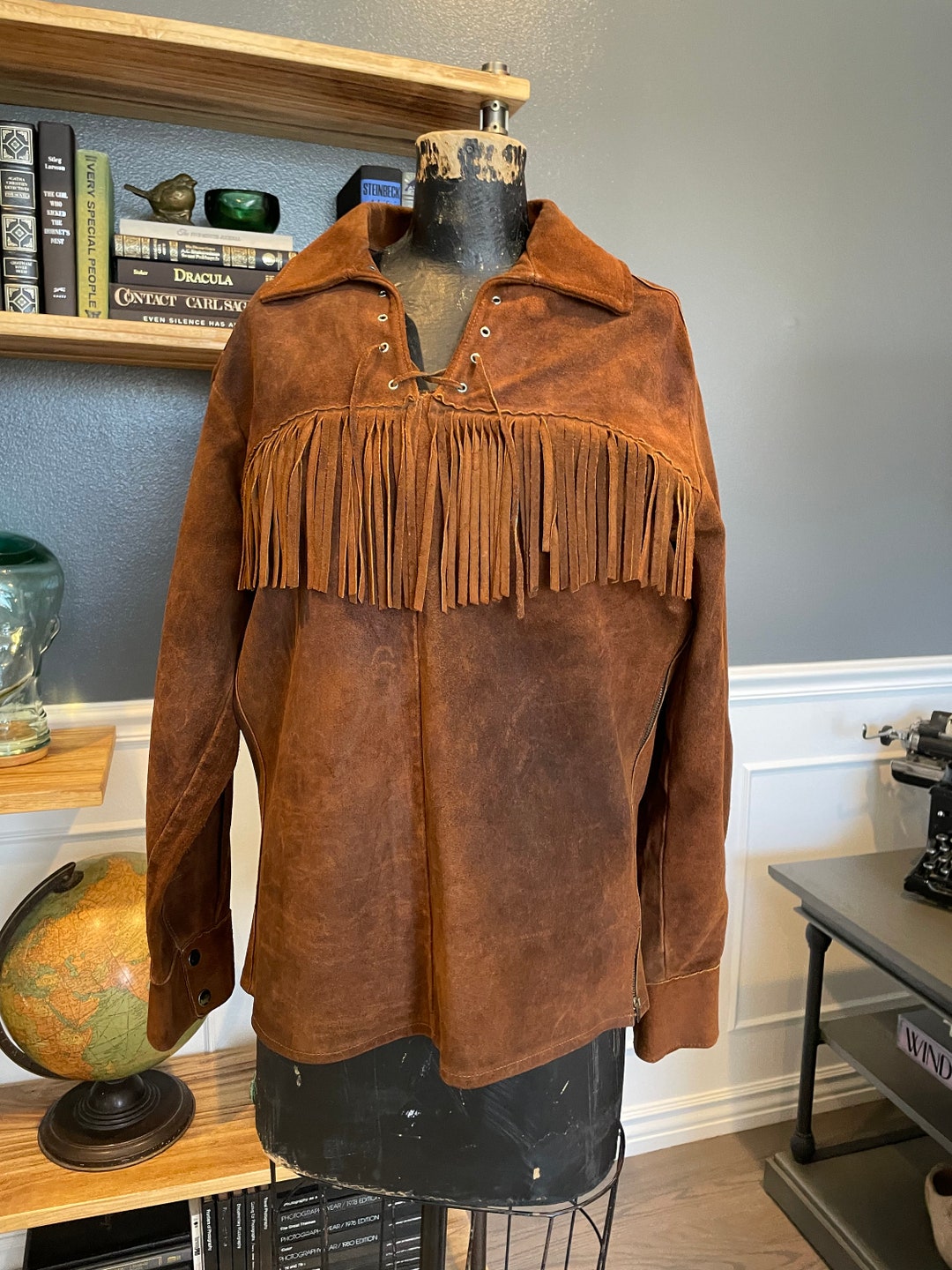 Men's Retro Brown 100% Goat Suede Leather rHarington Biker