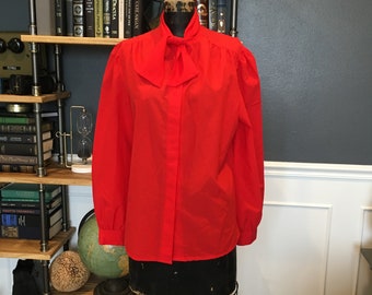 80-talsröd, Blus, Skjorta, Långärmad, Krage, Sjal, Rosett, Klassisk stil, Mode, Outfit, ~ 20-35-1246