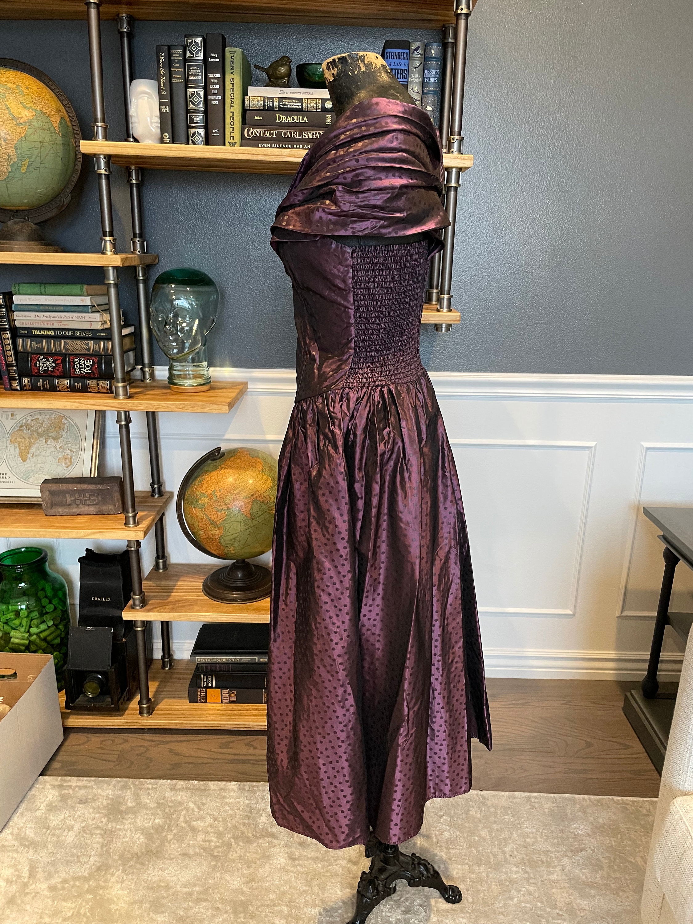 80s Prom Jodi Schwartz, Purple, Dress, Dotted, Open Shoulders