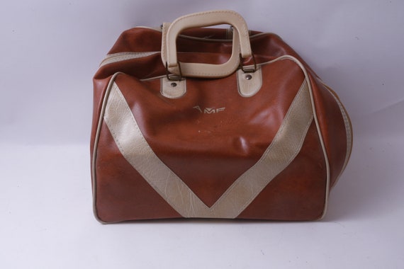AMF Brown Leather Bowling Bag Duffel Bag Travel Luggage 