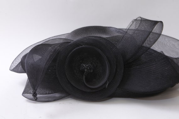 Black, Flower, Women's Hat, Fascinator, Old Style… - image 3