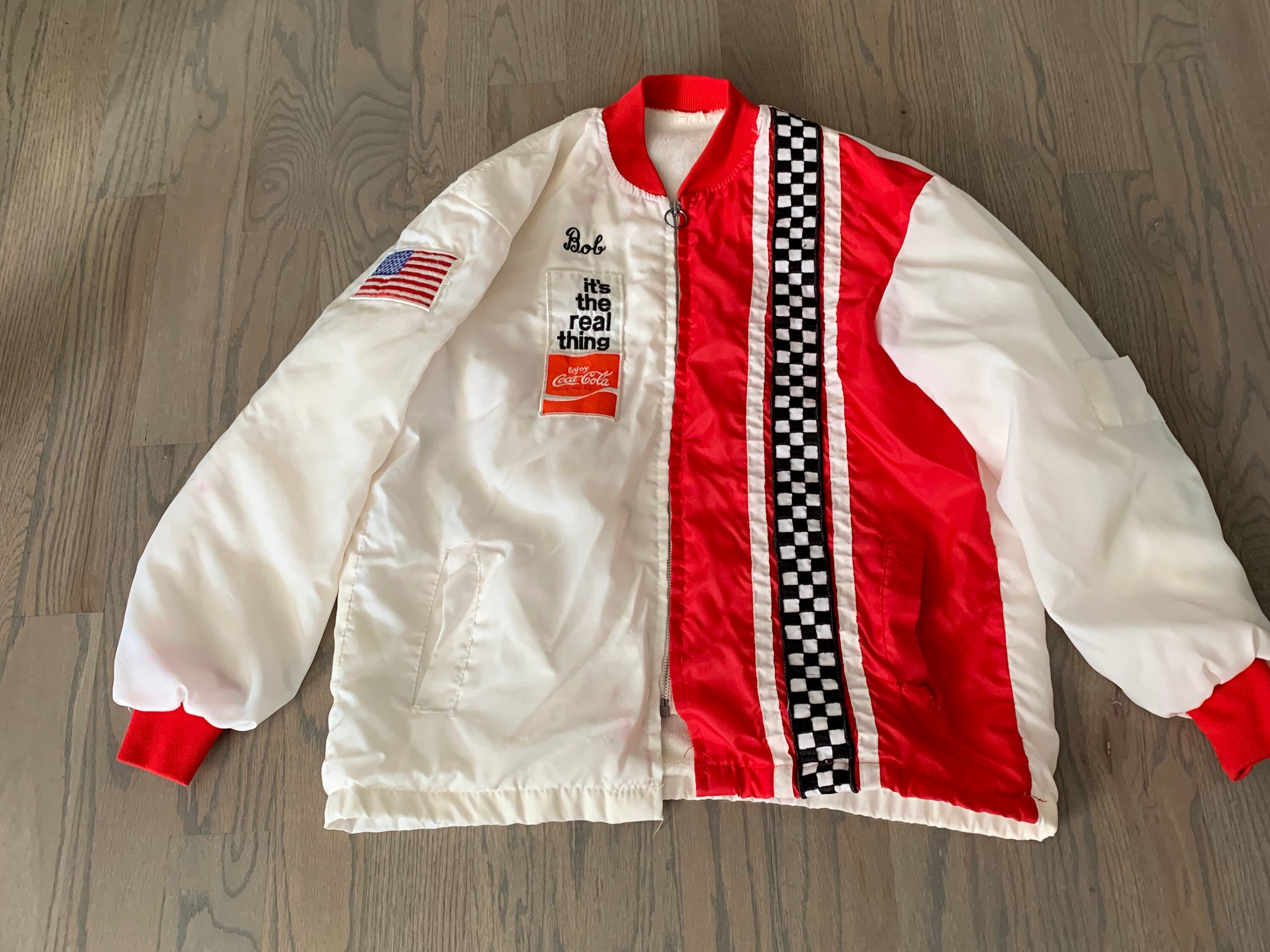 Coca-cola, Racing Jacket, White Red, US Flag Patch, Band Coca-cola, Racing Jacket, White Red, US Flag Patch, Band