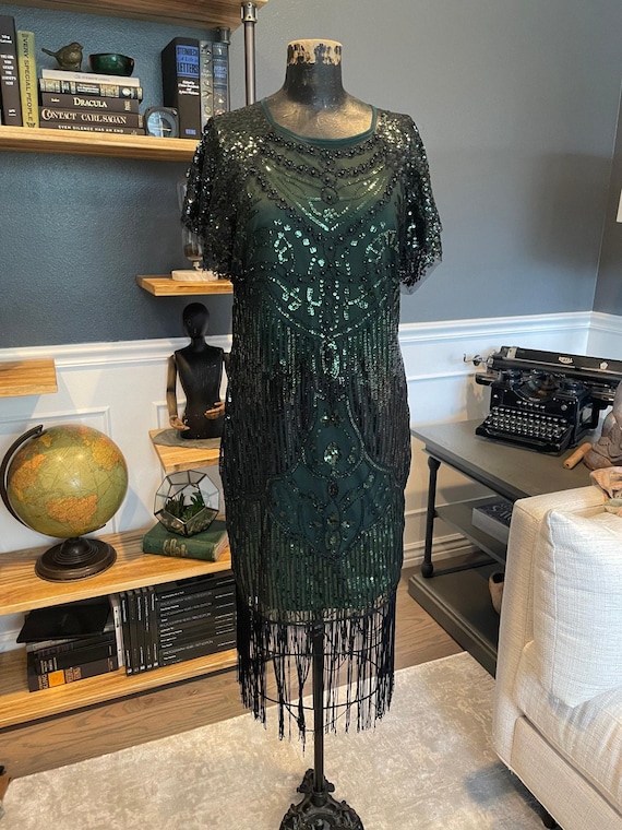 slim fit dress slacks 1920s Lena Flapper Dress in Green
