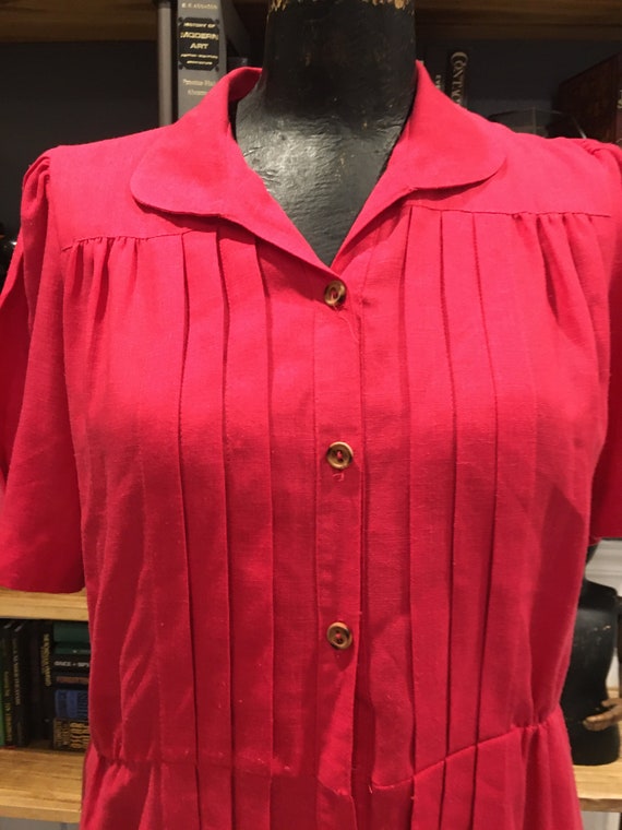 80s Anjac Fashions, Red, Shirt Dress, Collared Ne… - image 2