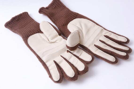 Gloves, Brown, Knitted, Leather, Warm, Handwear, Driving, Camping
