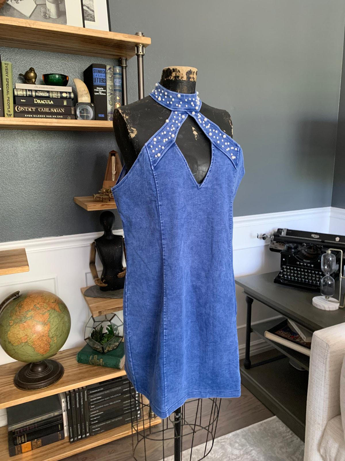 blue jean dress with rhinestones Vegas Mini Dress ~ Embellished Rhinestone Denim – Show Me Your Mumu main image 1