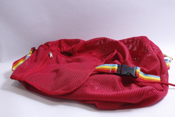 Red Netted Backpack with Rainbow Straps, Drawstri… - image 1