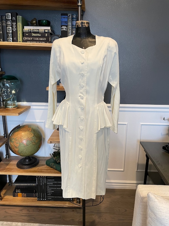 80s JT Dress, White, Dress Suit, Front Buttons, B… - image 1