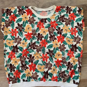 1970s Colorful, Tropical, Flowers, T-Shirt, Tank Top, V Neck, Sleeveless, Floral Patterns, Fashion, Clothes, Outfit, Vintage, ~ 20-01-954