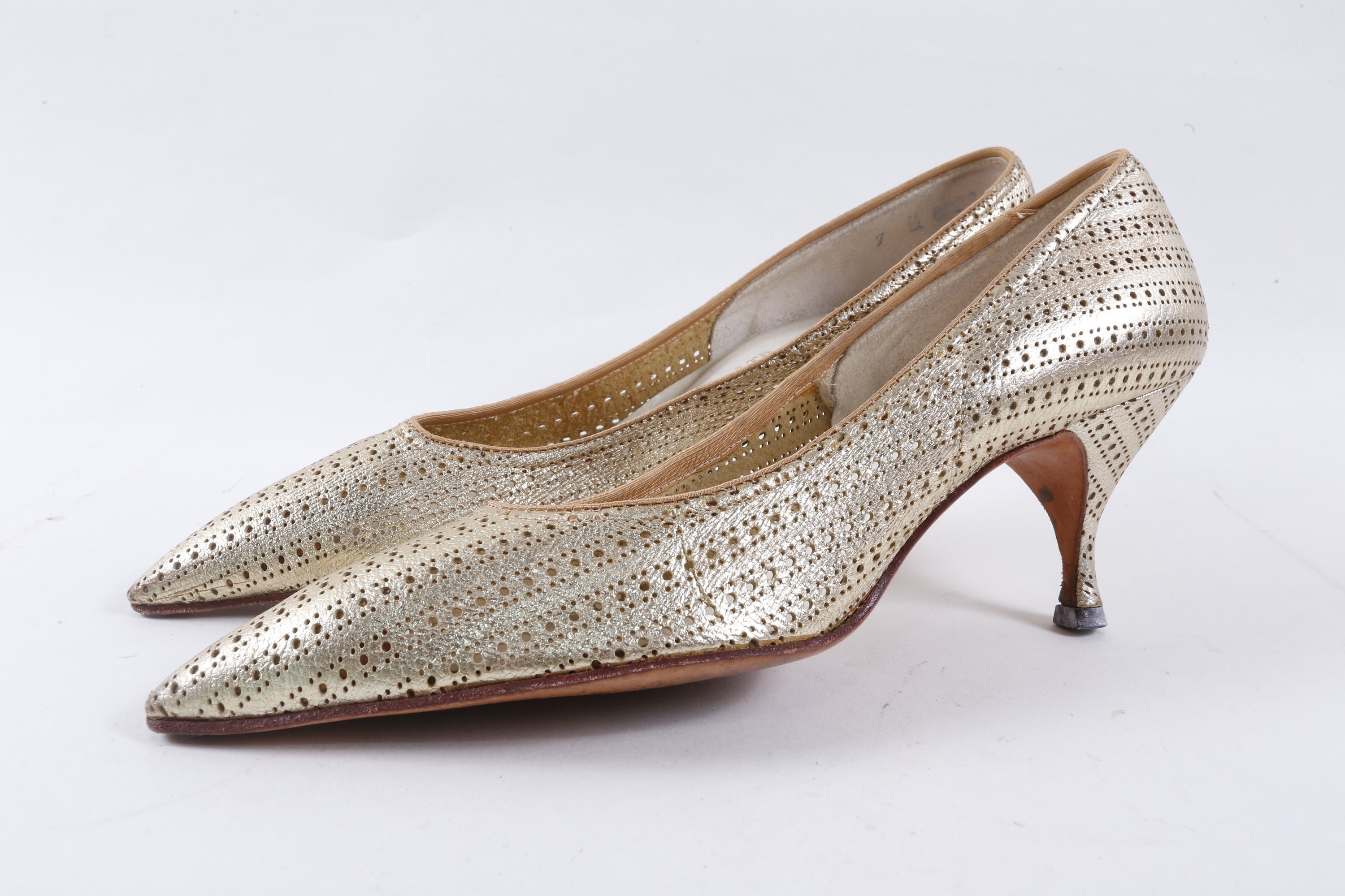 Size 7 Summer Golden Heel Shoes Pumps Sharp Nose Aird u0026 Son - Etsy Hong Kong