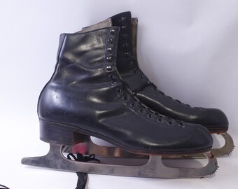 Vintage Riedell zwarte schaatsen, maat 9 1/2, winter, sport, klassiek, retro, bladen, collectible, ~ 240417-WH 915