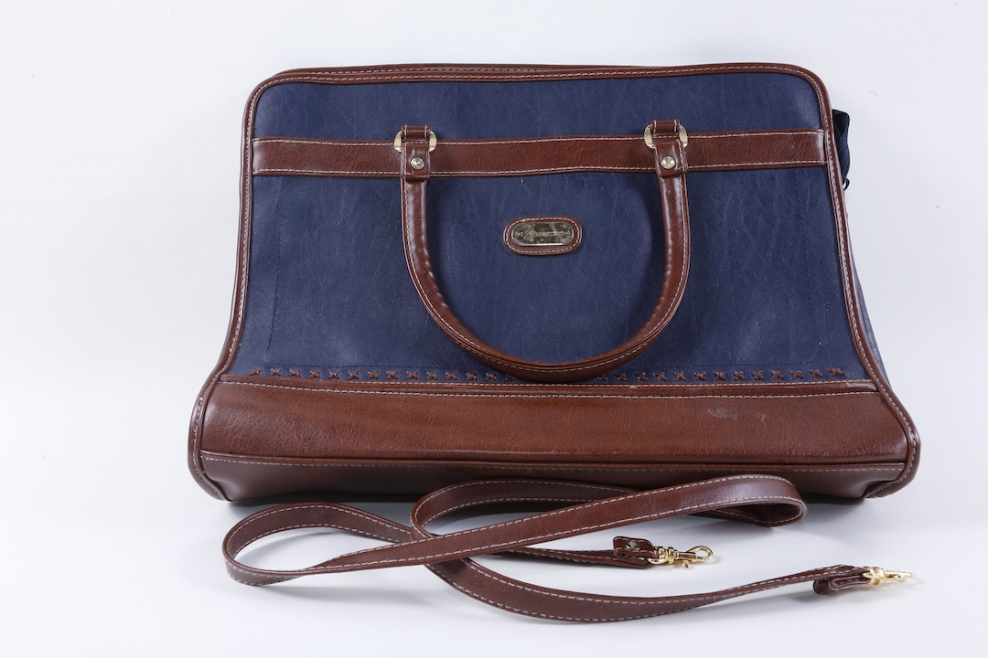 90s Laptop Bag, Blue, Brown, Leather, Handbag, Briefcase, Zipper, KL ...