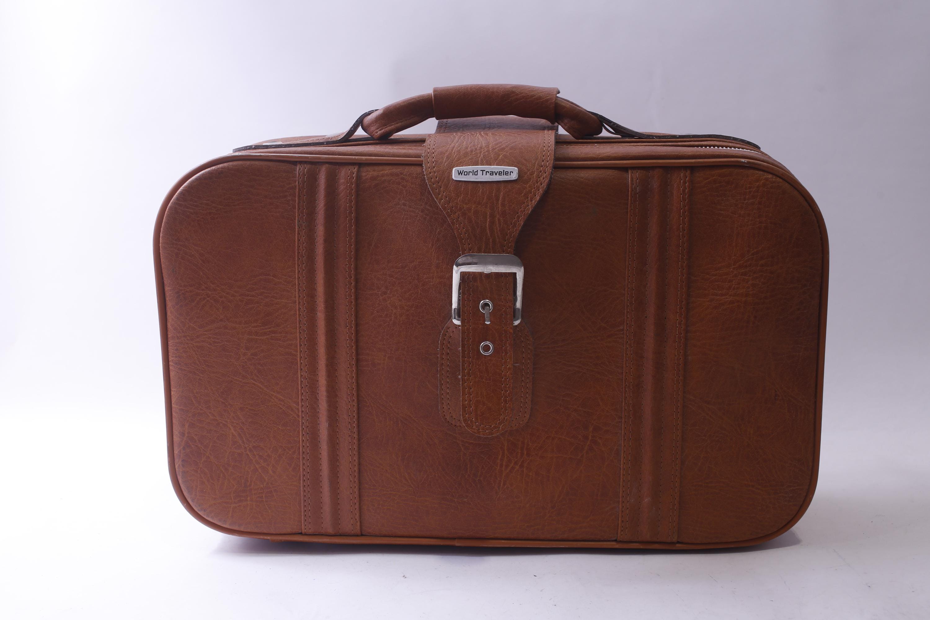 World Traveler, Brown Suitcase, 1970s, Travel Bag, 20 X 13 Inches