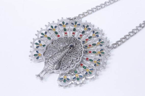 70s Peacock, Bird, Round, Colorful Tail, Medallio… - image 1