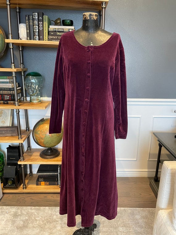 80s Erika & Co, Purple, Velvet Velour, Long Dress, A-line, Scoop