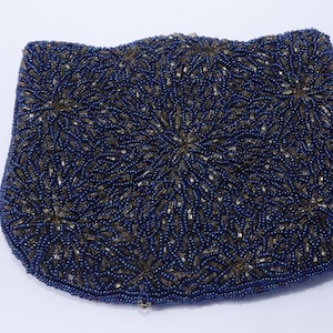 Azul gris, oscuro, espumoso, cuentas, pequeño, clutch, bolso, bolso de noche, 7", cremallera, moda, accesorio, atuendo, vintage, ~ m-11-12