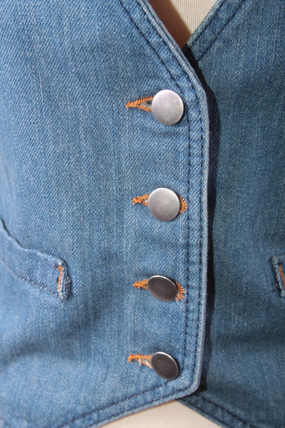 Blue, Jeans, 70s, Vest, Small Pocket, Fake Pocket… - image 3